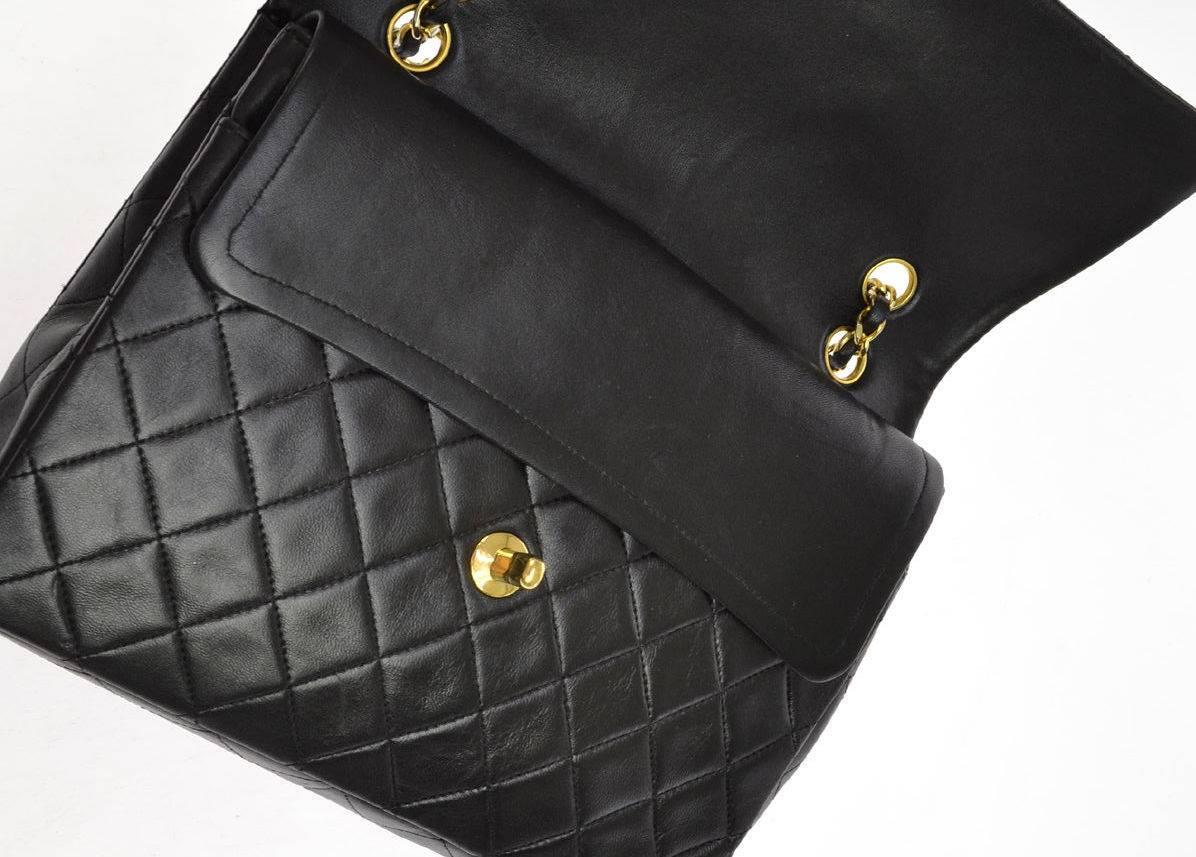 Chanel Vintage Black Lambskin Quilted Evening Double Flap Shoulder Bag W / Card 2