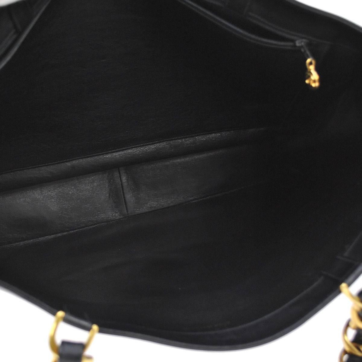 Women's Chanel Vintage Black Caviar Chain Weekender Carryall Travel Shopper Tote Bag