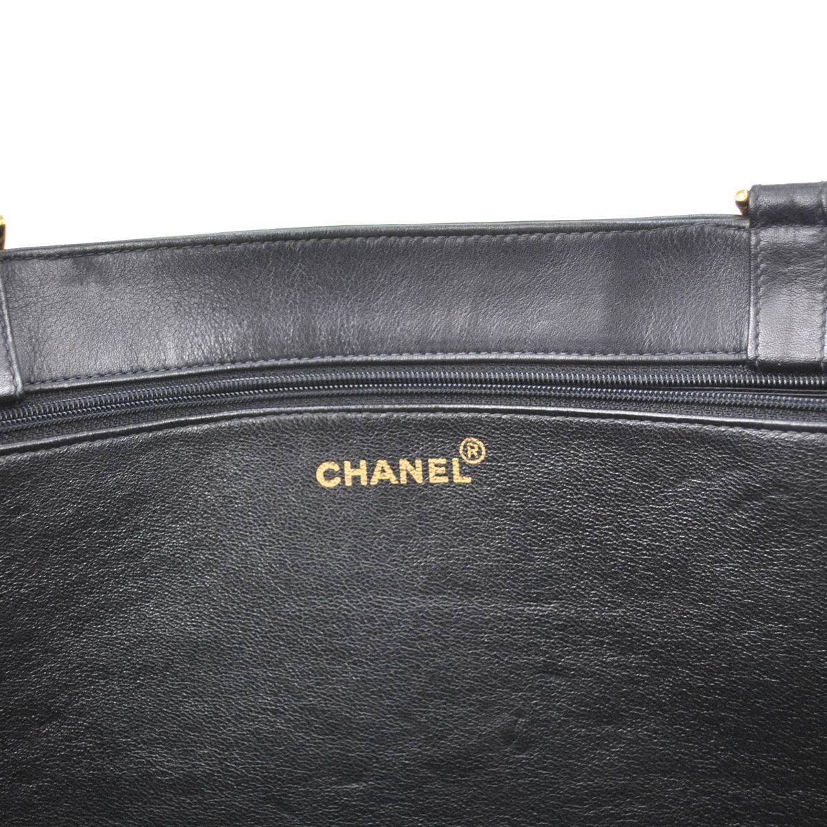Chanel Vintage Black Caviar Chain Weekender Carryall Travel Shopper Tote Bag 1