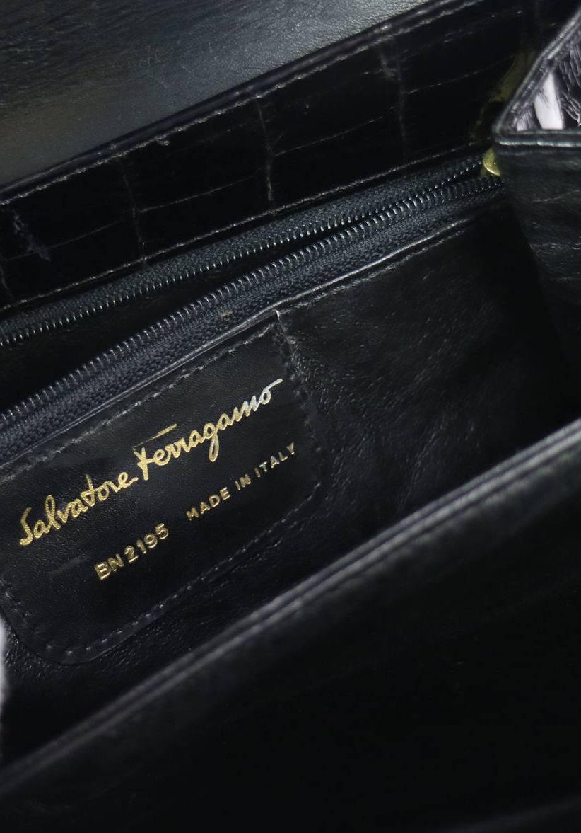 Women's Salvatore Ferragamo Black Rare Kelly Evening Top Handle Satchel Bag