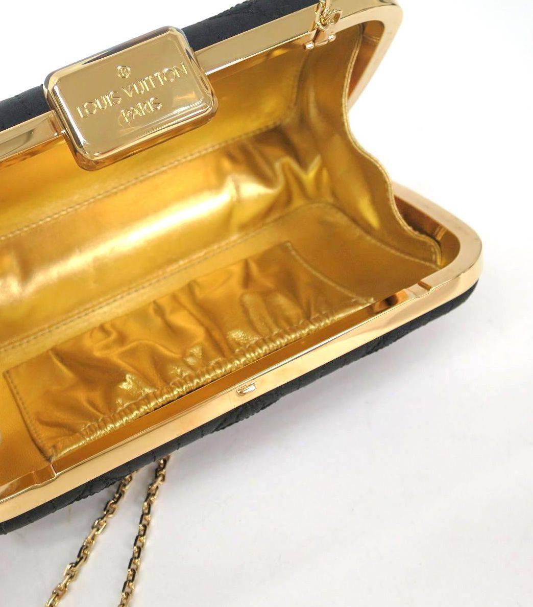 Louis Vuitton Limited Edition Black Logo Gold Chain Shoulder Clutch Bag In Good Condition In Chicago, IL