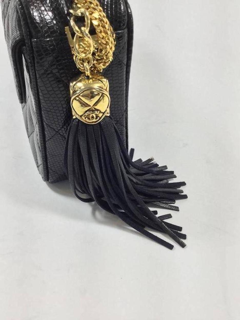 Women's Chanel Black Crocodile Gold Evening Camera Shoulder Bag