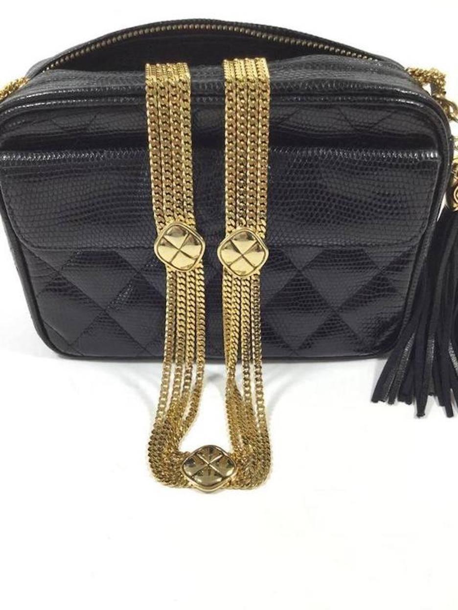 Chanel Black Crocodile Gold Evening Camera Shoulder Bag In Excellent Condition In Chicago, IL