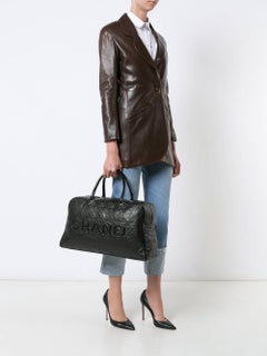 Chanel Black Leather Men's Women's Travel Bowling Duffle Top Handle Tote Bag