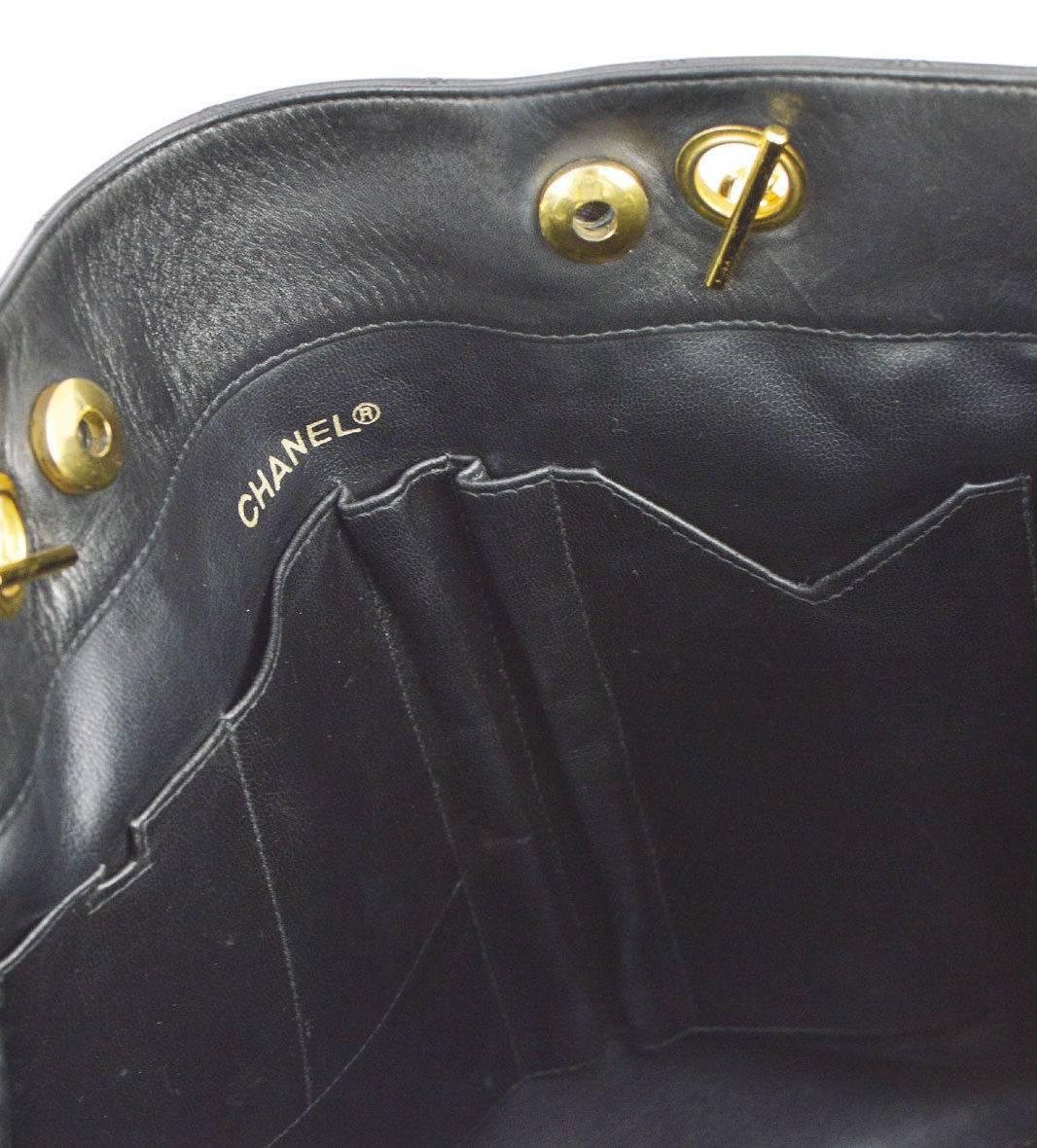 Chanel Vintage Black Leather Quilted Carryall Shopper Tote Shoulder Bag 3