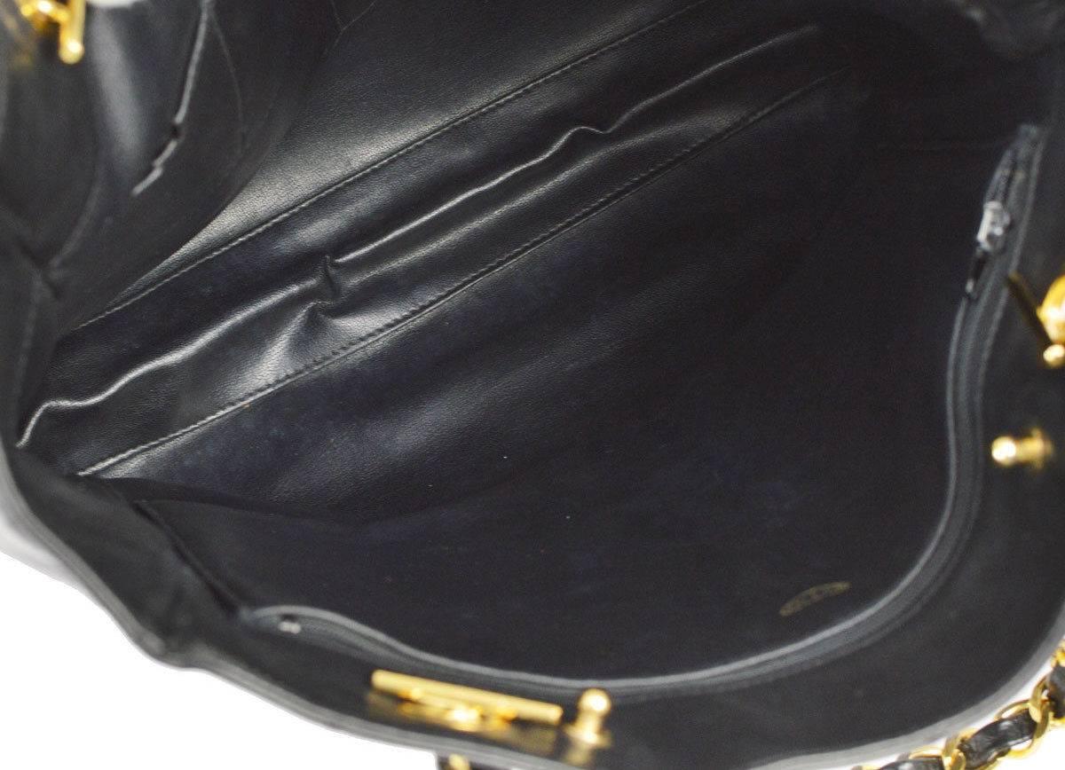 Chanel Vintage Black Leather Quilted Carryall Shopper Tote Shoulder Bag 2