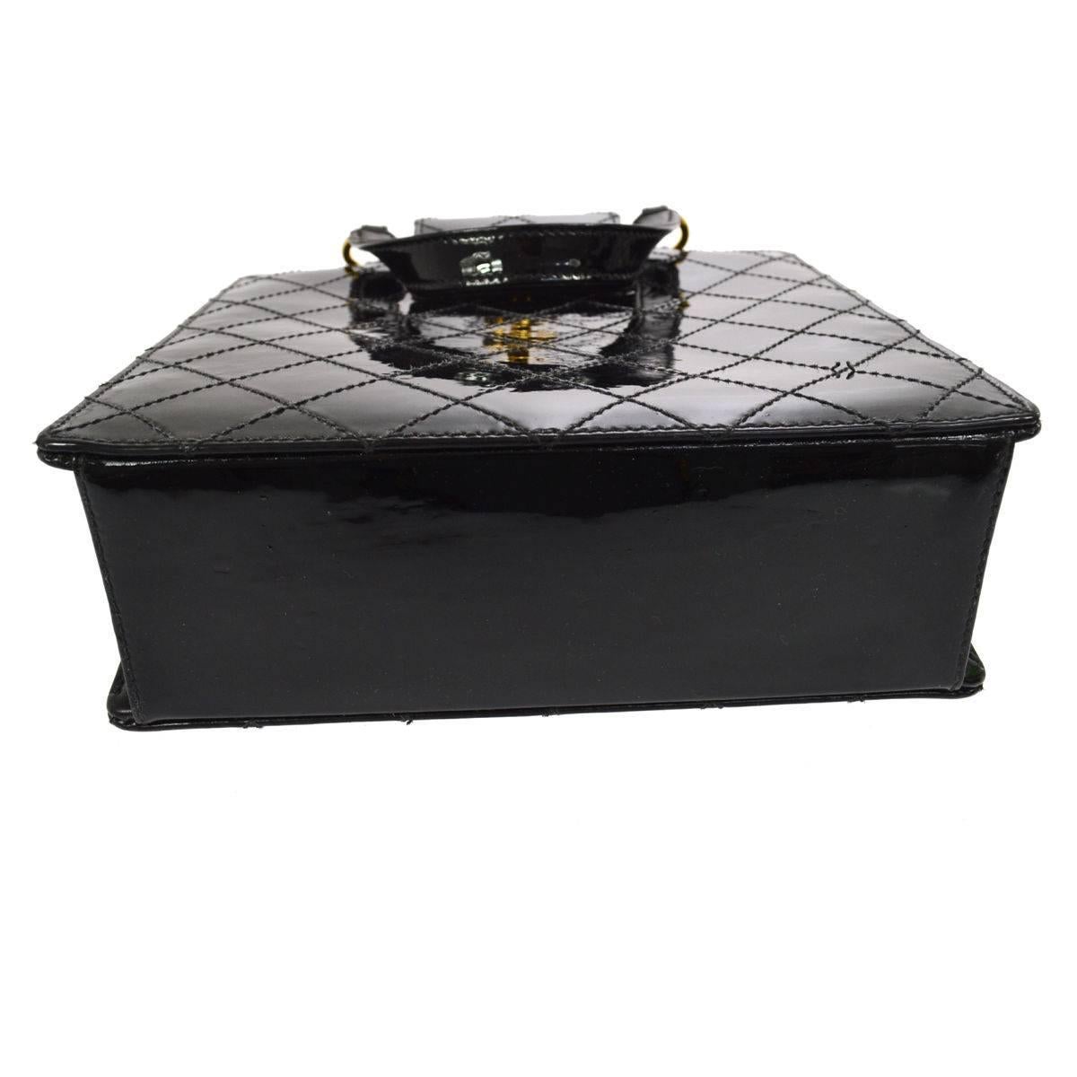 Chanel Vintage Black Patent Leather Top Handle Satchel Evening Bag 3