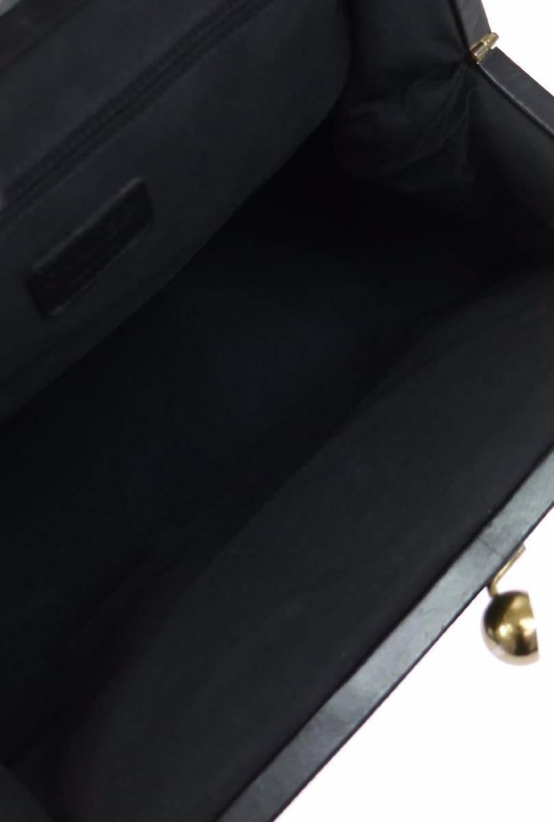 Chanel Black Leather Gold Kisslock Matching Pouch Evening Clutch Shoulder Bag 2