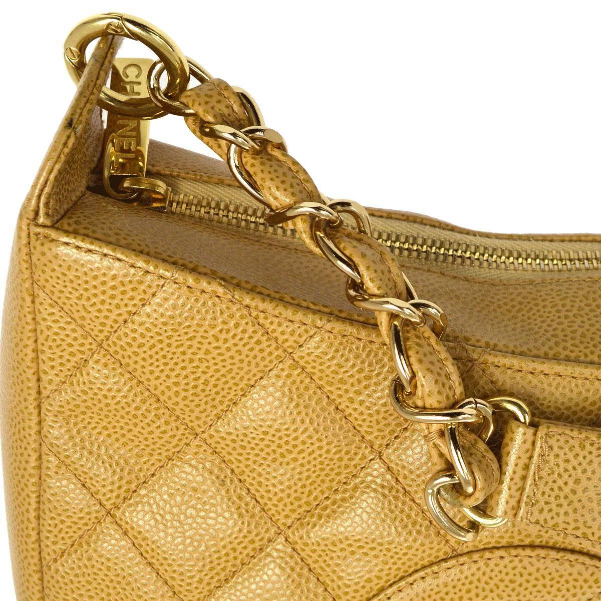 Chanel Nude Caviar Leather Gold Evening Top Handle Satchel Chain Shoulder Bag In Good Condition In Chicago, IL
