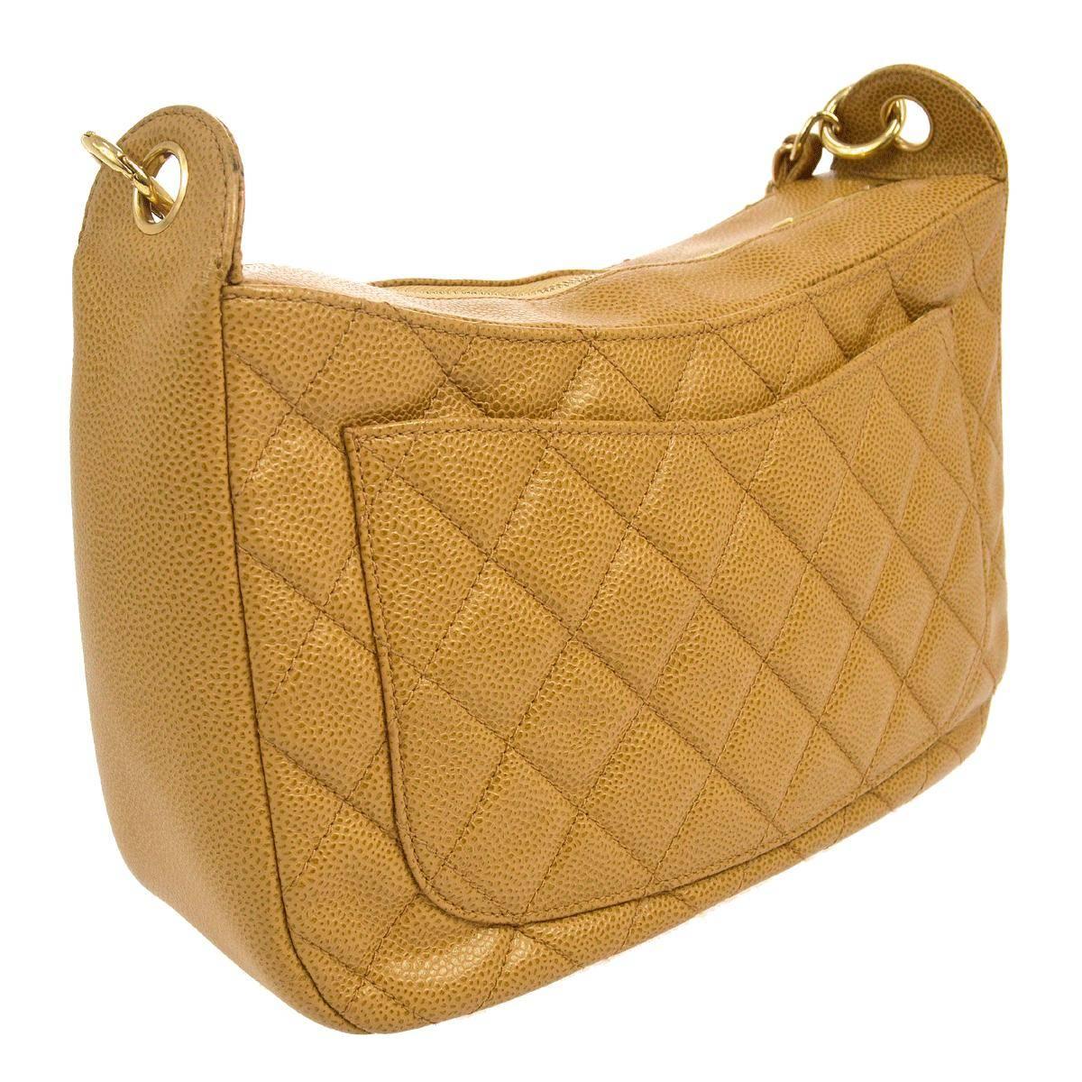 Women's Chanel Nude Caviar Leather Gold Evening Top Handle Satchel Chain Shoulder Bag