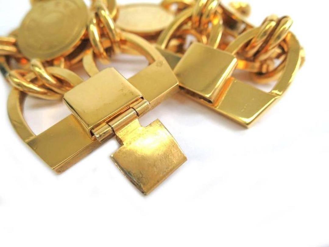 Women's Hermes Gold Sellier 'HERMES PARIS' Medallion Coin Chain Link Cuff Charm Bracelet