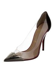 Christian Louboutin New Black Leather Silver PVC Detail Evening Heels Pumps