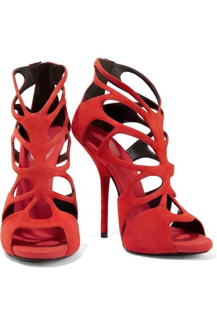 Women's Giuseppe Zanotti NEW & SOLD OUT Red Suede Cut Out Evening Sandals Heels in Box
