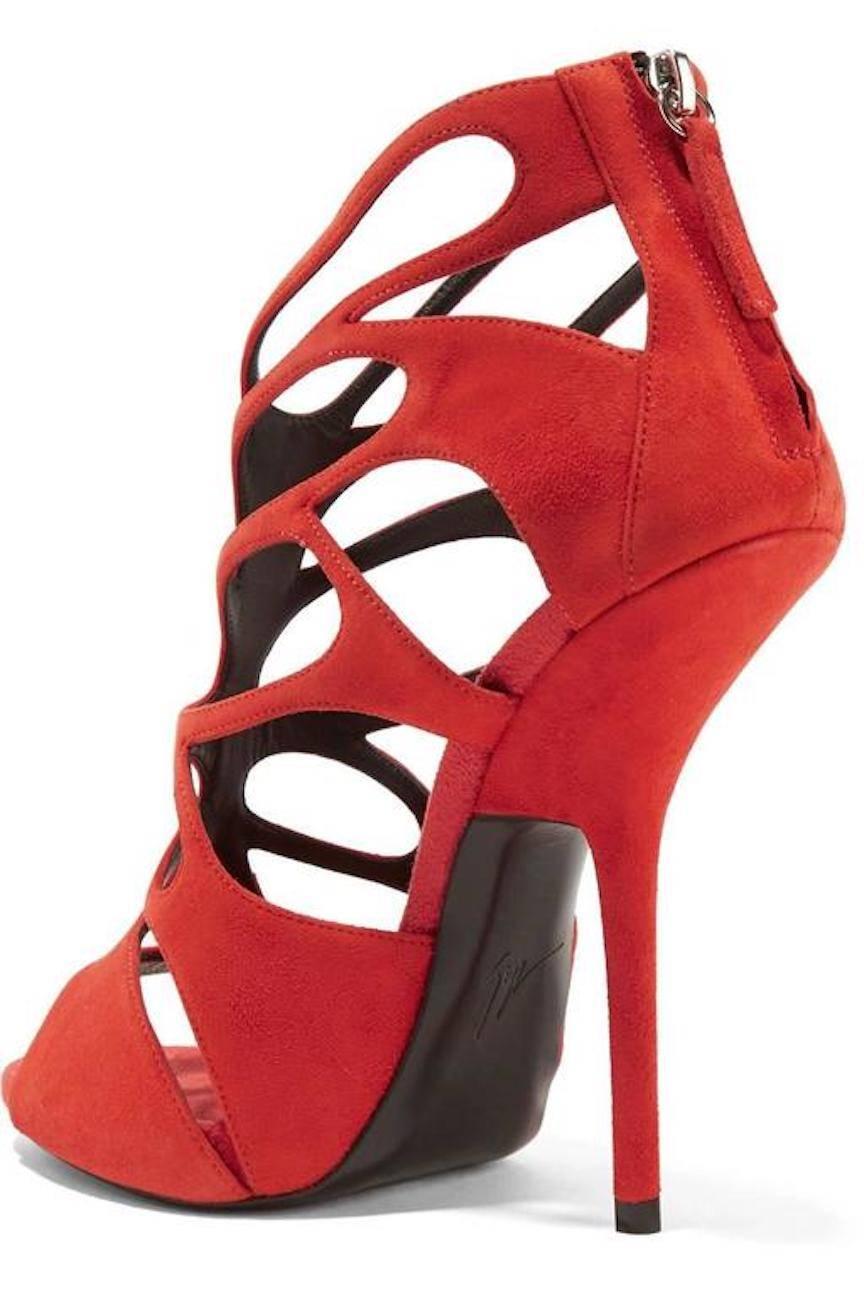 Giuseppe Zanotti NEW & SOLD OUT Red Suede Cut Out Evening Sandals Heels in Box 1