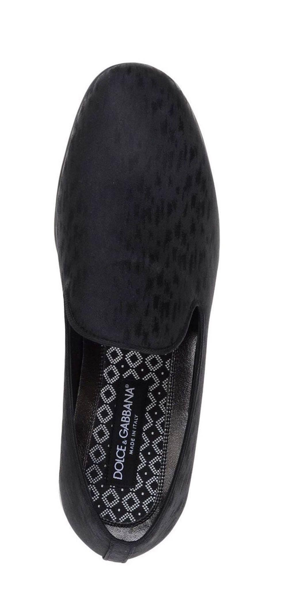 Dolce & Gabbana New Men's Black Patterned Smoking Slippers Loafers Shoes in Box In New Condition In Chicago, IL