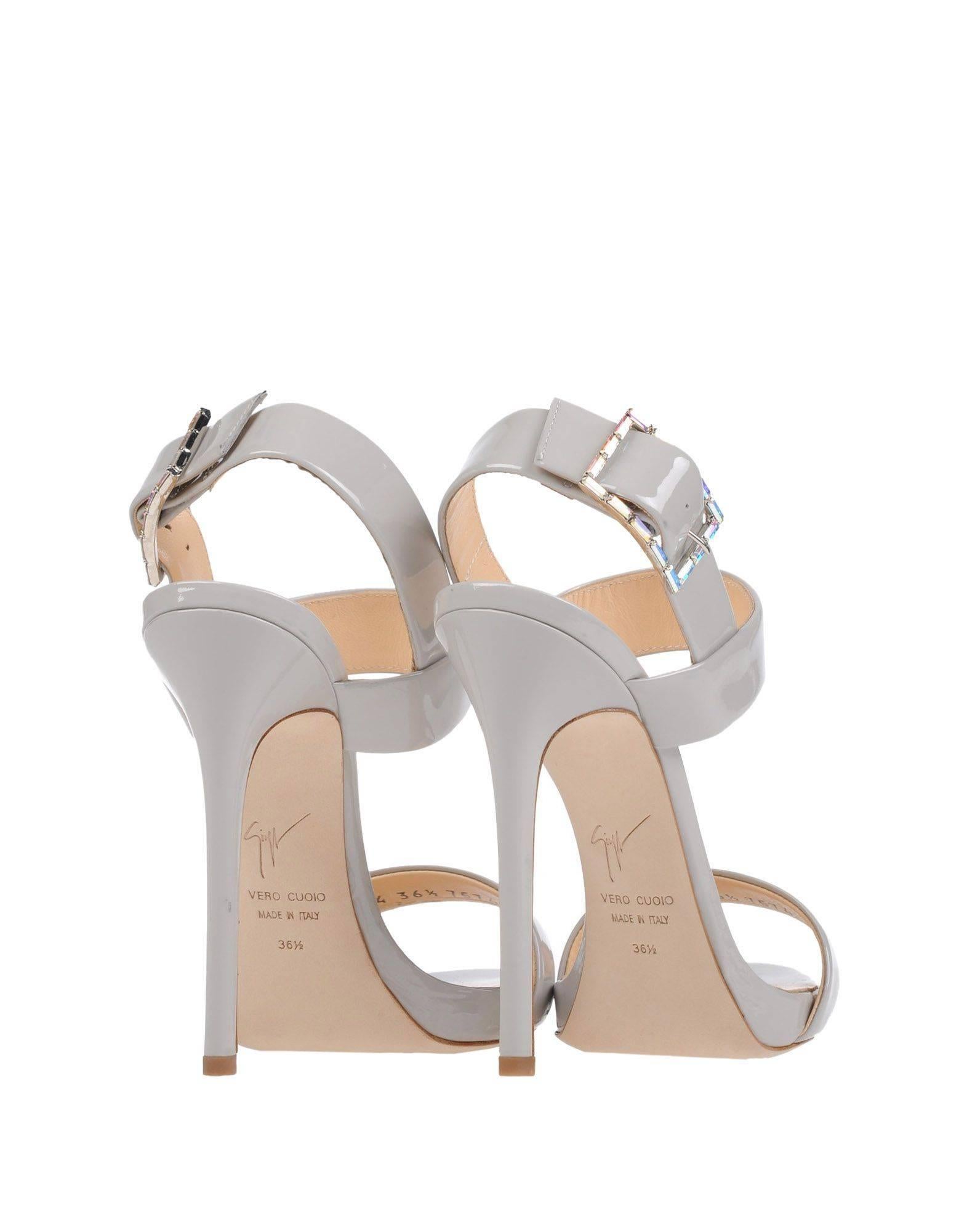 Women's Giuseppe Zanotti New Gray Patent Leather Sandals Heels in Box