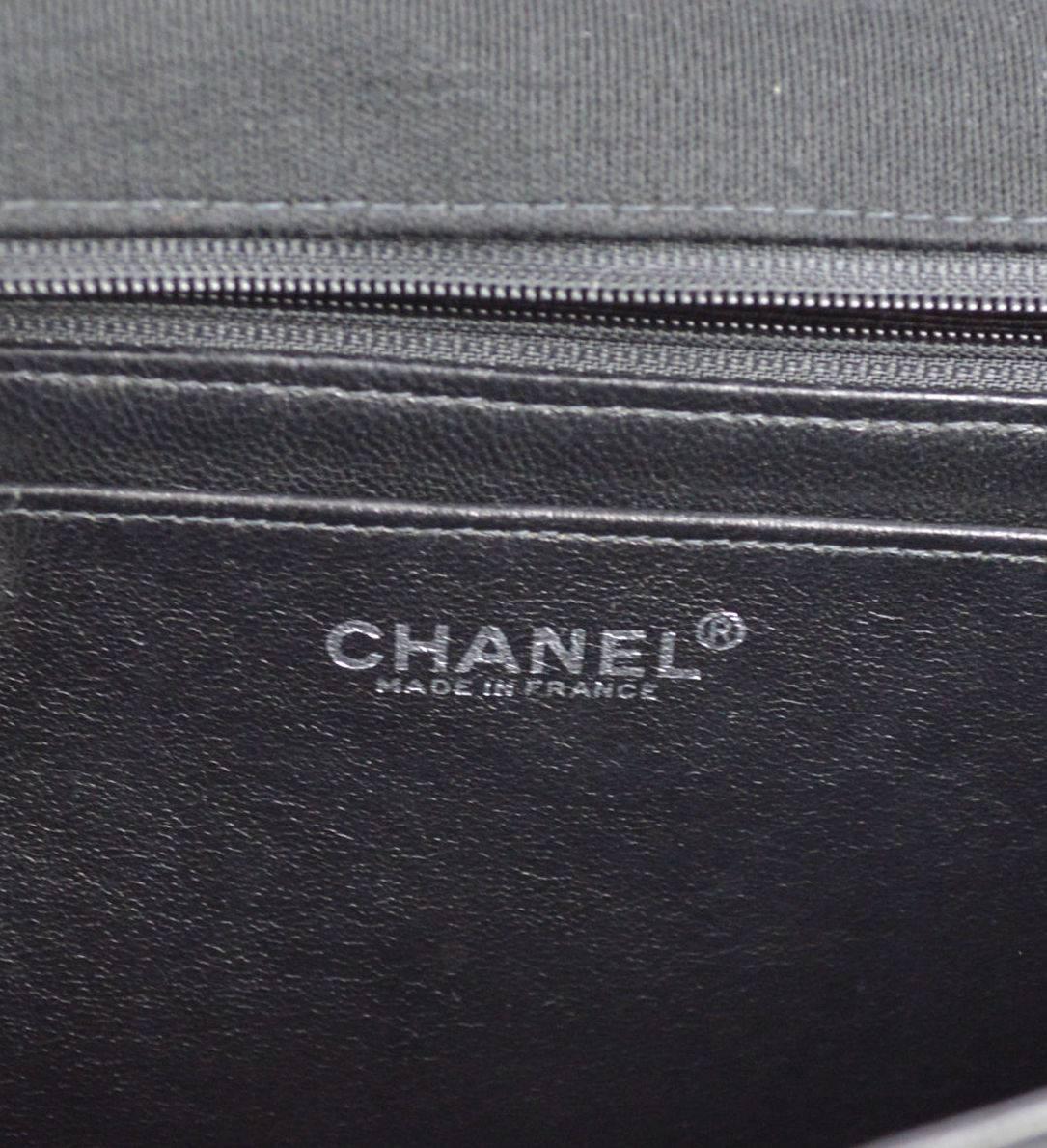 Women's Chanel Black Fabric Cross Stitch Classic Silver Chain Evening Shoulder Flap Bag