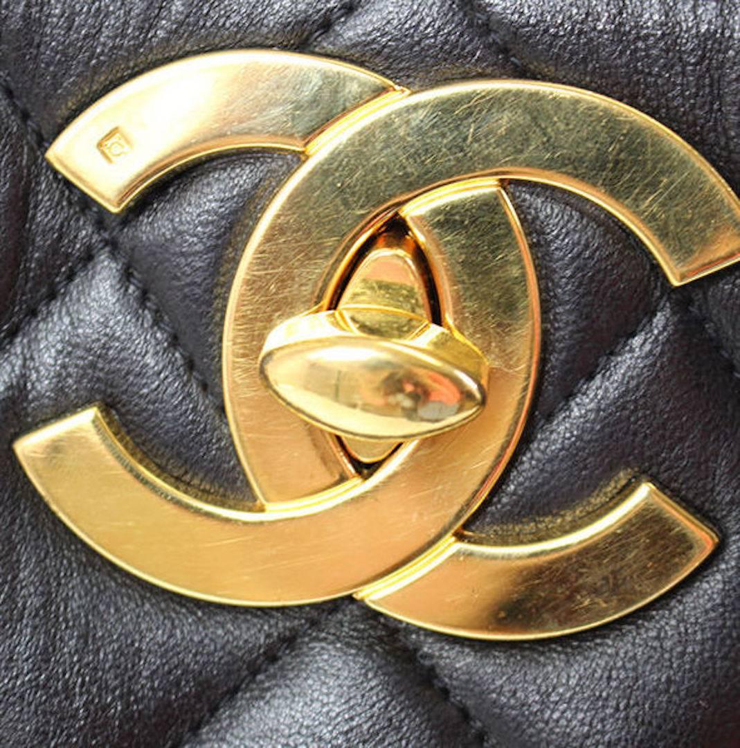 Women's Chanel Black Lambskin Leather Gold Shopper Shoulder Carryall Tote Bag in Box