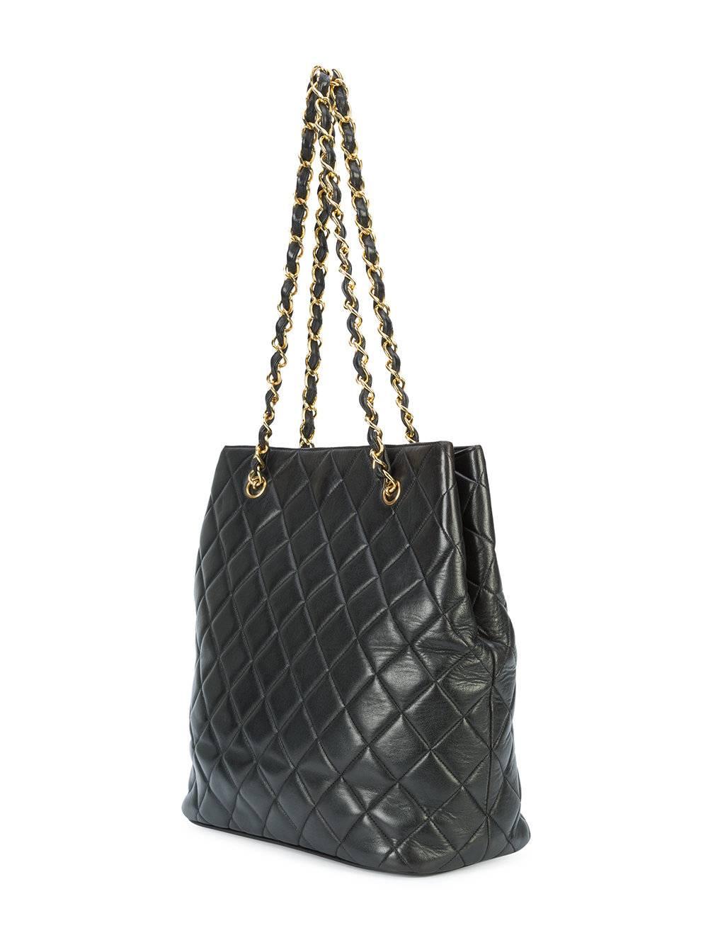 Chanel Black Lambskin Leather Gold Shopper Shoulder Carryall Tote Bag in Box 2