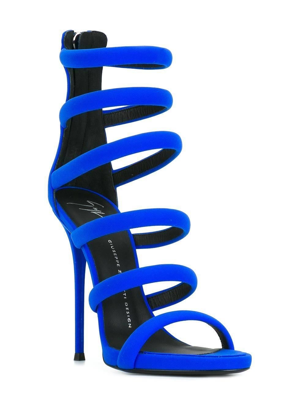 Giuseppe Zanotti New Blue Cut Out Strappy Heels Sandals in Box    

Size IT 36 
Scuba  
Nylon 
Zipper back closure
Made in Italy 
Heel height 4.5