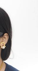 Salvatore Ferragamo Gold Logo Pearl Evening Stud Earrings