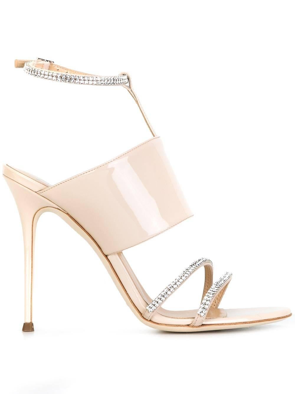 Giuseppe Zanotti New Nude Patent Leather Crystal Evening Sandals Heels in Box In New Condition In Chicago, IL