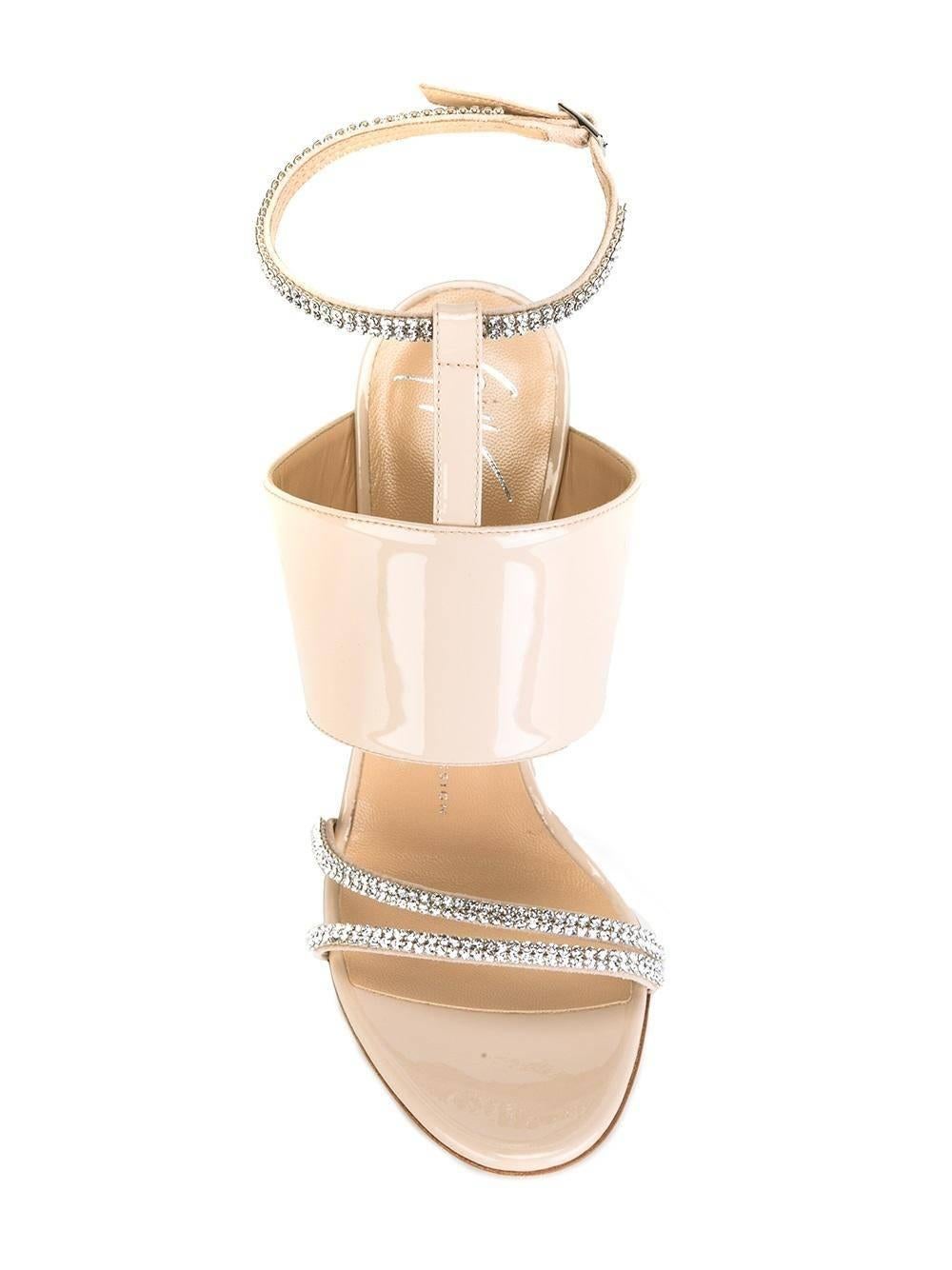 White Giuseppe Zanotti New Nude Patent Leather Crystal Evening Sandals Heels in Box