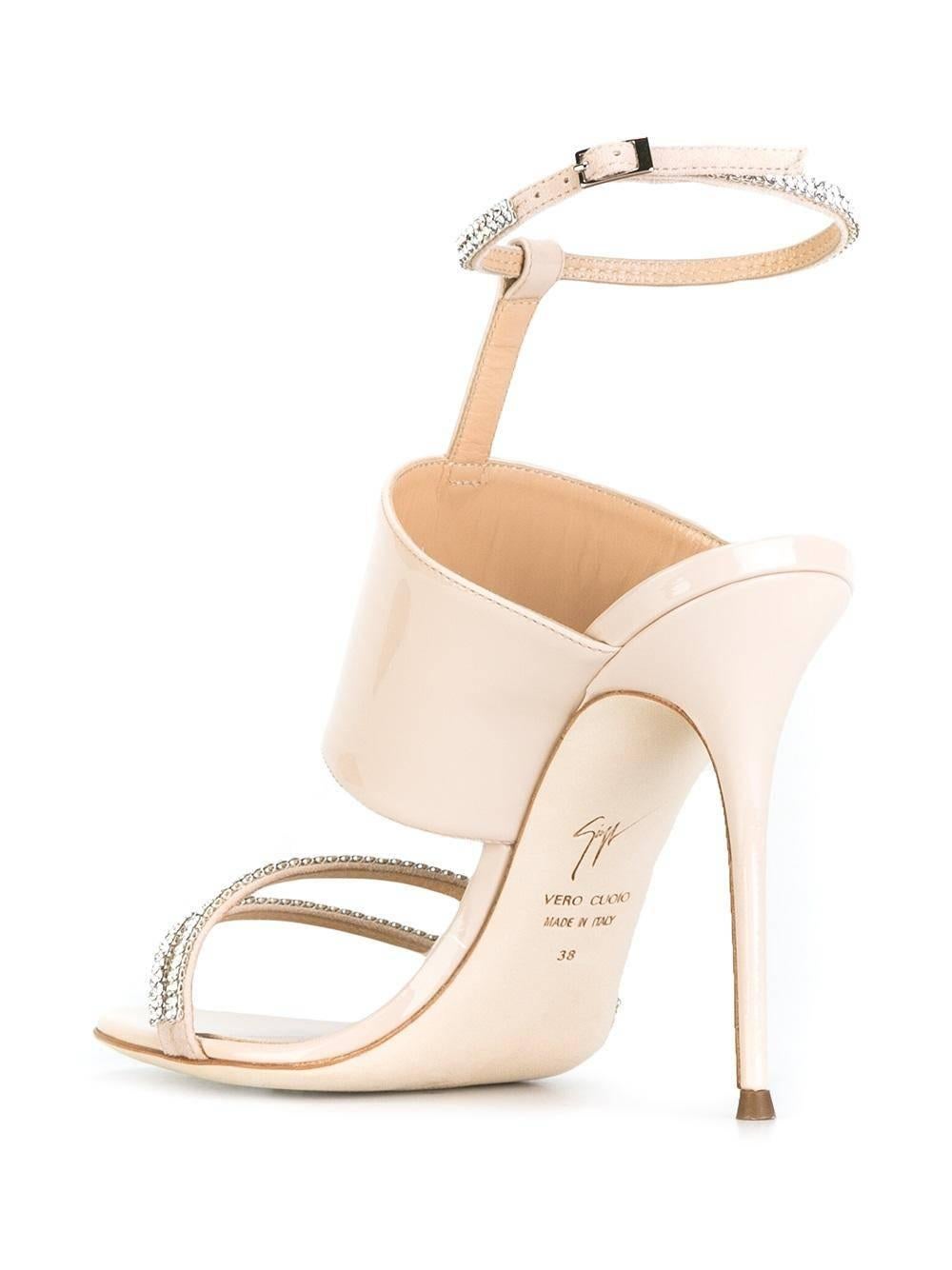 Women's Giuseppe Zanotti New Nude Patent Leather Crystal Evening Sandals Heels in Box