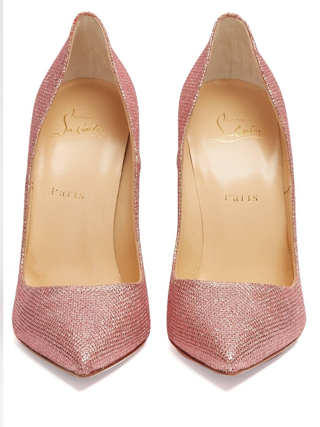 Beige Christian Louboutin New Pink Canvas So Kate Evening High Heels Pumps in Box