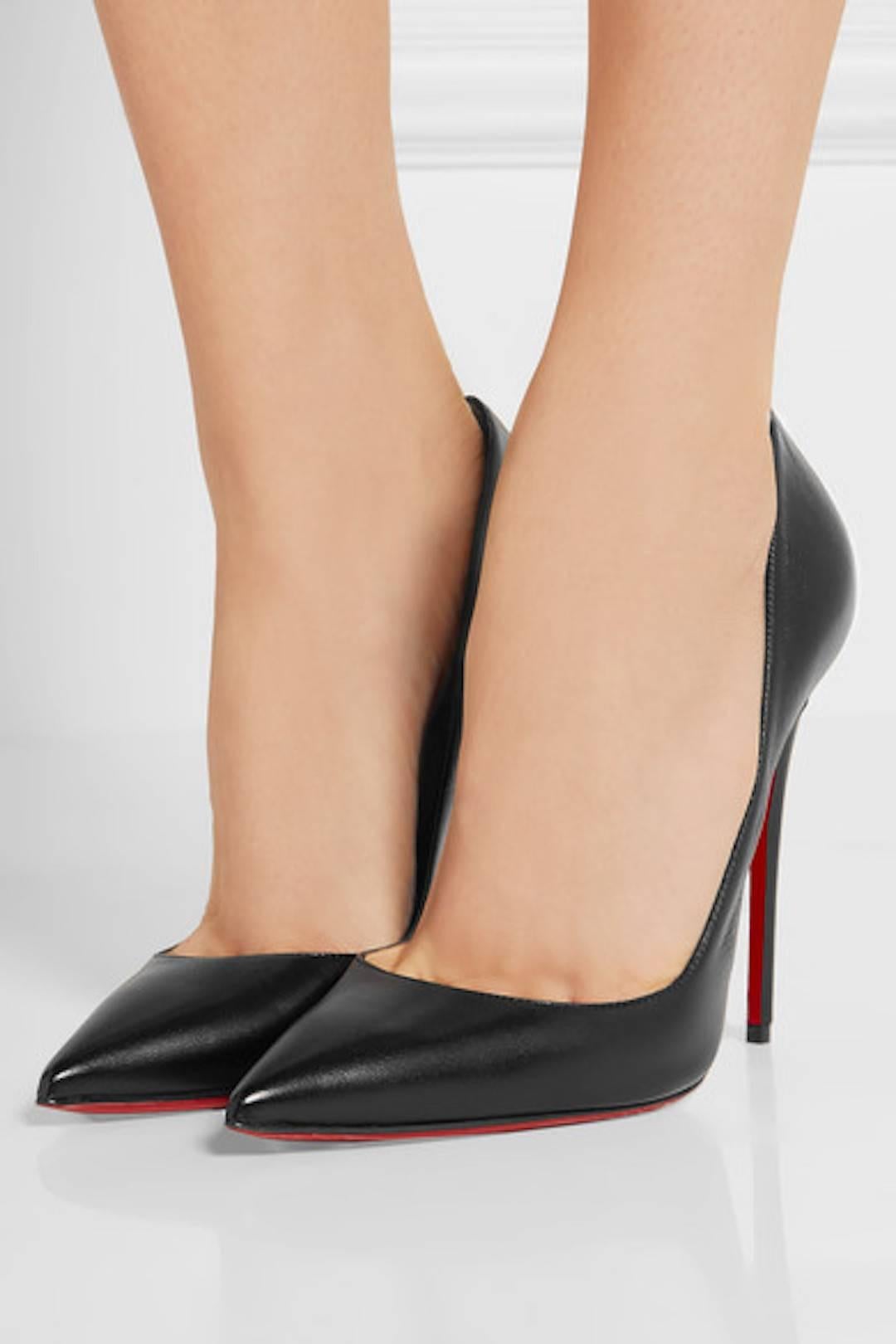 Christian Louboutin New Black Leather SO Kate High Heels Pumps in Box In New Condition In Chicago, IL