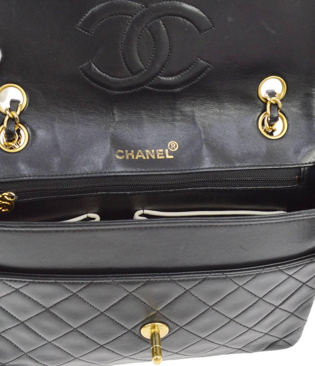 Women's Chanel Vintage Black White Piping Gold Evening Shoulder Flap Bag