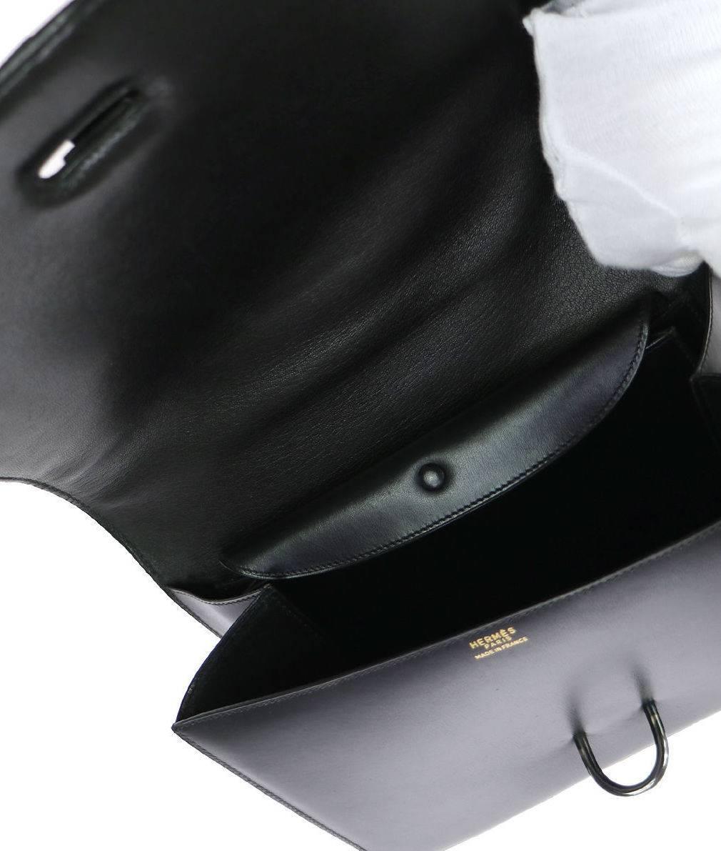 Hermes Vintage Black Leather Top Handle Satchel Flap Shoulder Bag 2