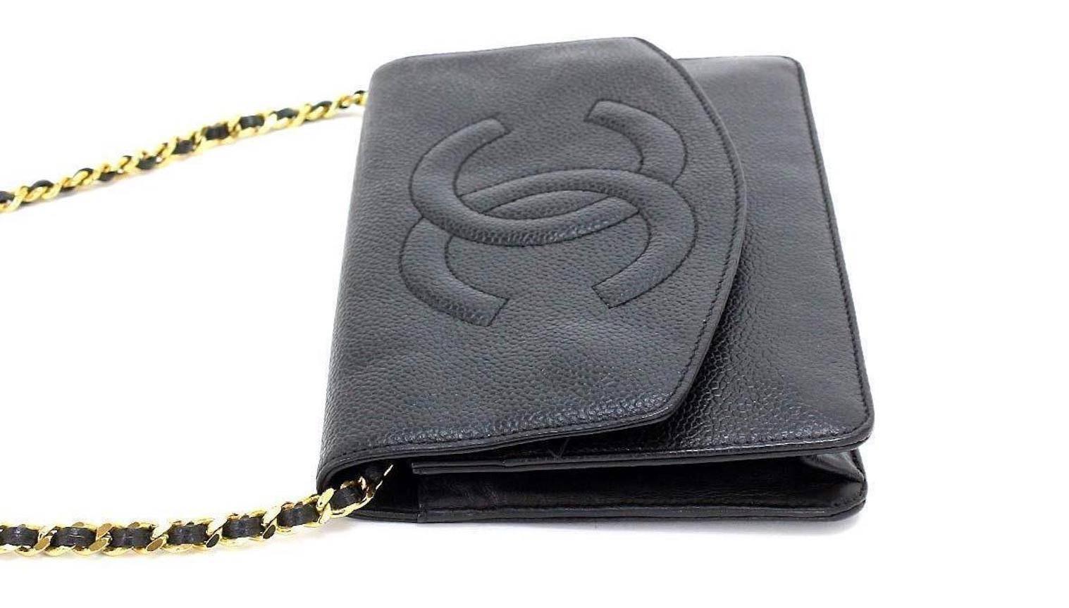 Chanel Black Caviar Leather WOC Wallet on Chain Crossbody Flap Shoulder Bag 2