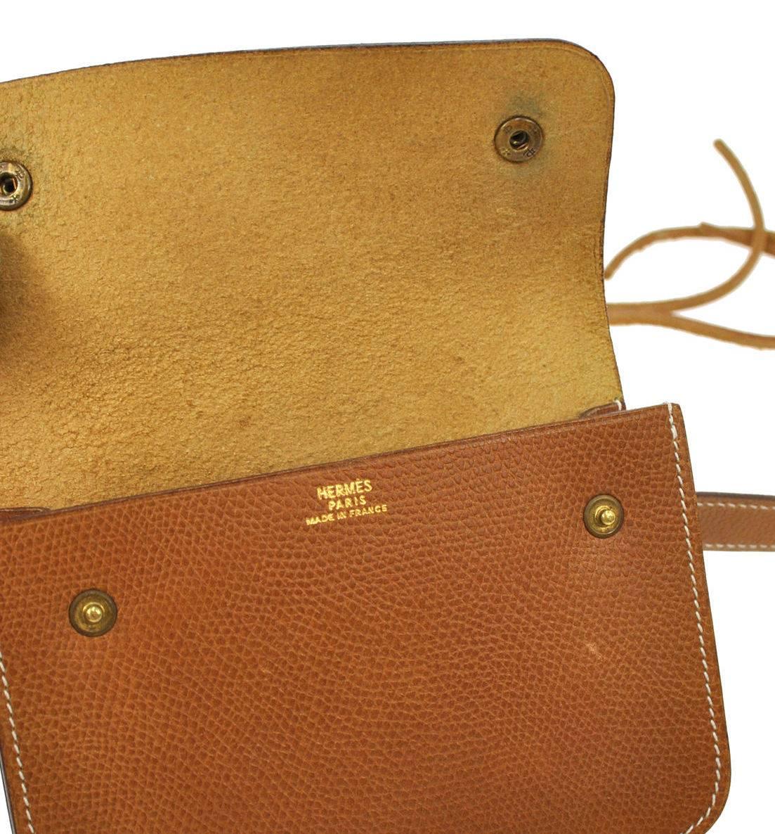Hermes Vintage Cognac Brown Leather Gold Bum Fanny Pack Waist Belt Bag 1