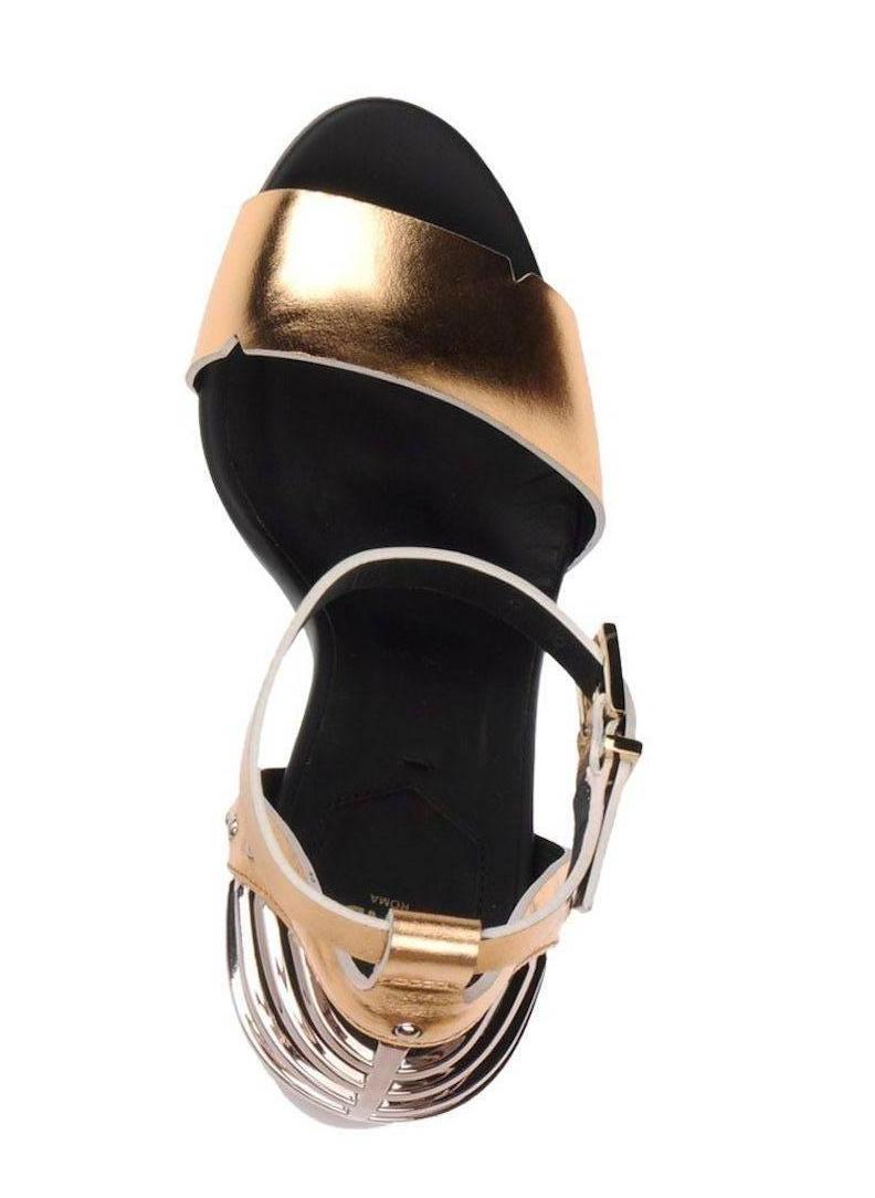 Beige Fendi New Sold Out Gold Silver Metallic Leather Sandals Heels in Box