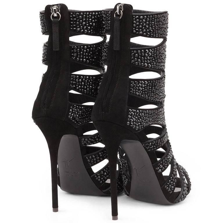 Giuseppe Zanotti New Sold Out Black Suede Crystal Cut Out Sandals Heels in Box 1