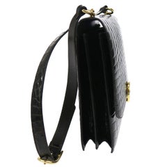 Gucci Vintage Croc Leather Gold GG Charm Evening Shoulder Flap Bag in Dust Bag