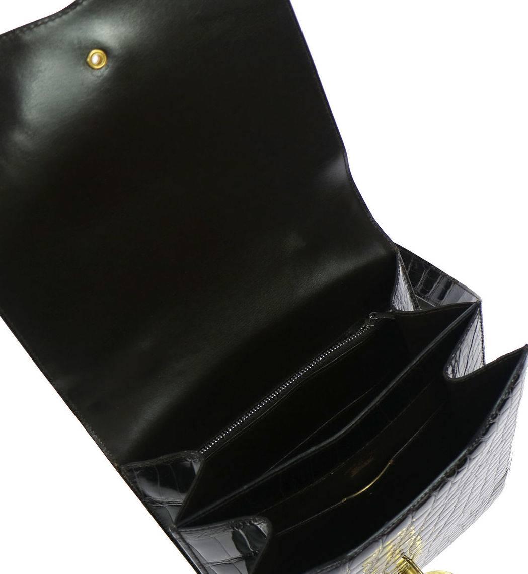 Women's Gucci Vintage Croc Leather Gold GG Charm Evening Shoulder Flap Bag in Dust Bag