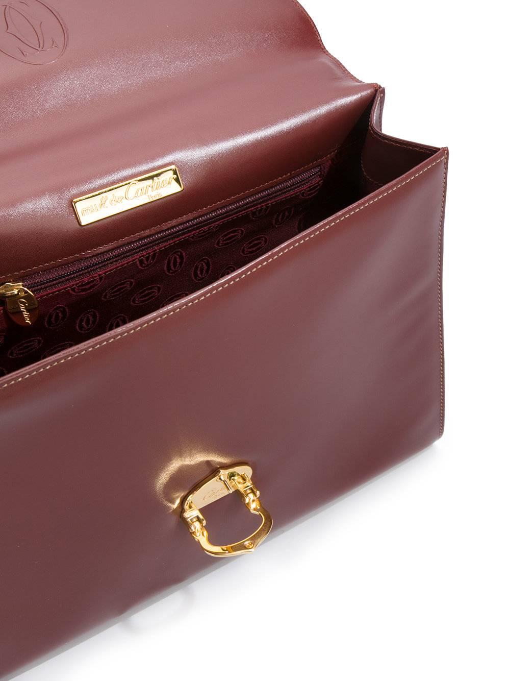 Cartier Burgundy Leather Gold Charm Logo Top Handle Satchel Bag In Excellent Condition In Chicago, IL