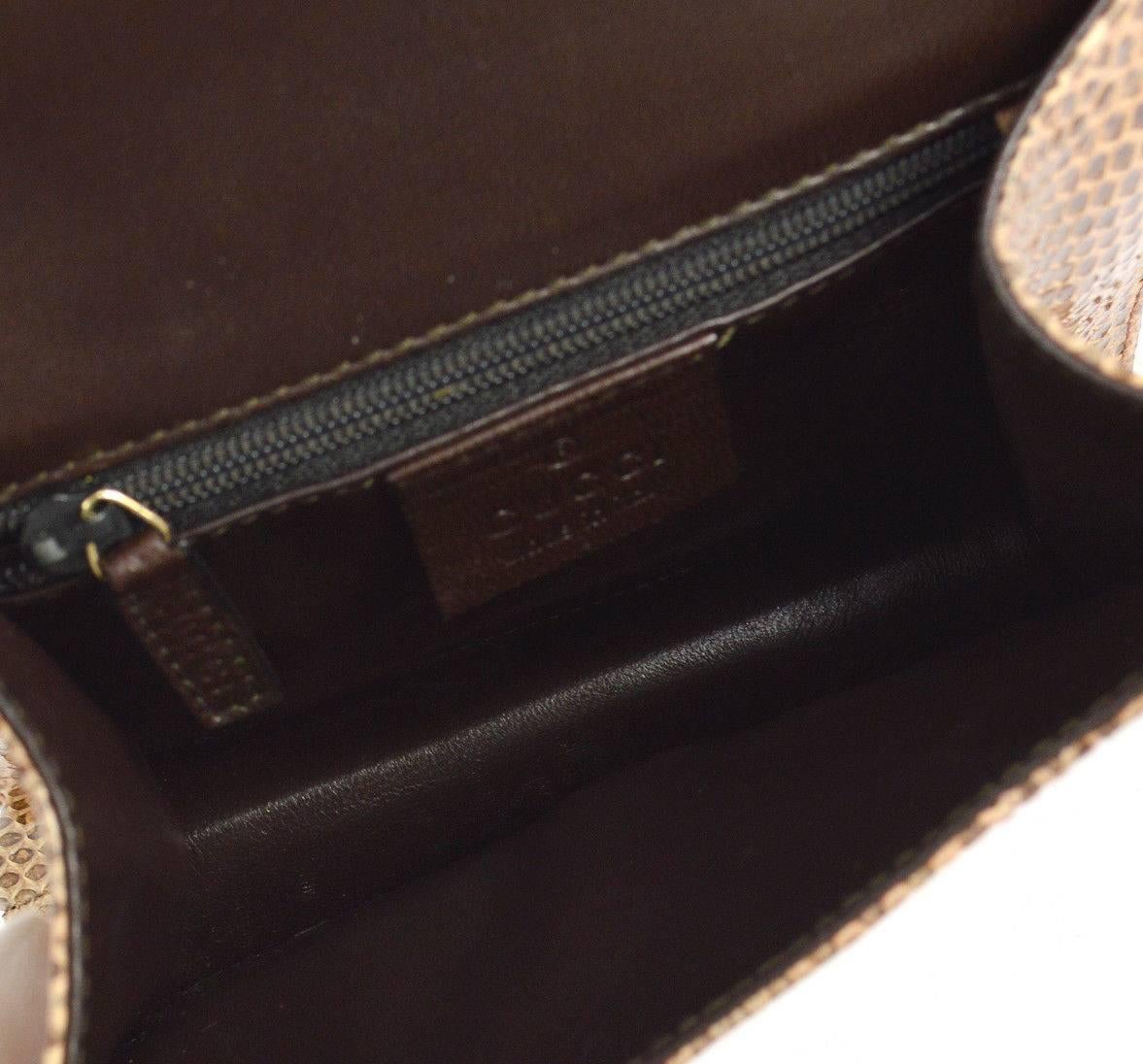 Gucci Cognac Brown Snakeskin Saddle Top Handle Evening Flap Shoulder Bag 1