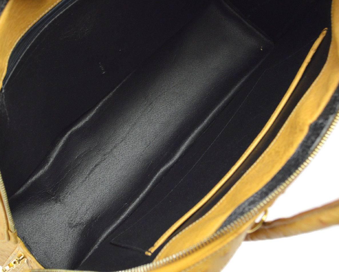Salvatore Ferragamo Mustard Ostrich Leather Kelly Style Top Handle Satchel Bag 2