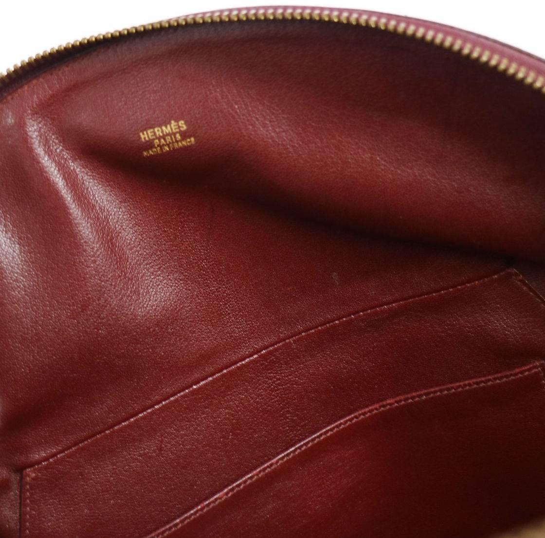 Hermes Vintage Bordeaux Red Leather Evening Bowling Top Handle Satchel Tote Bag In Good Condition In Chicago, IL