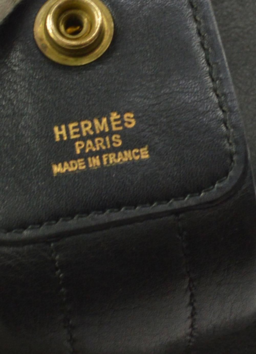 Women's Hermes Black Leather Gold Fold Over Flap Saddle Shoulder Bag with Dust Bag