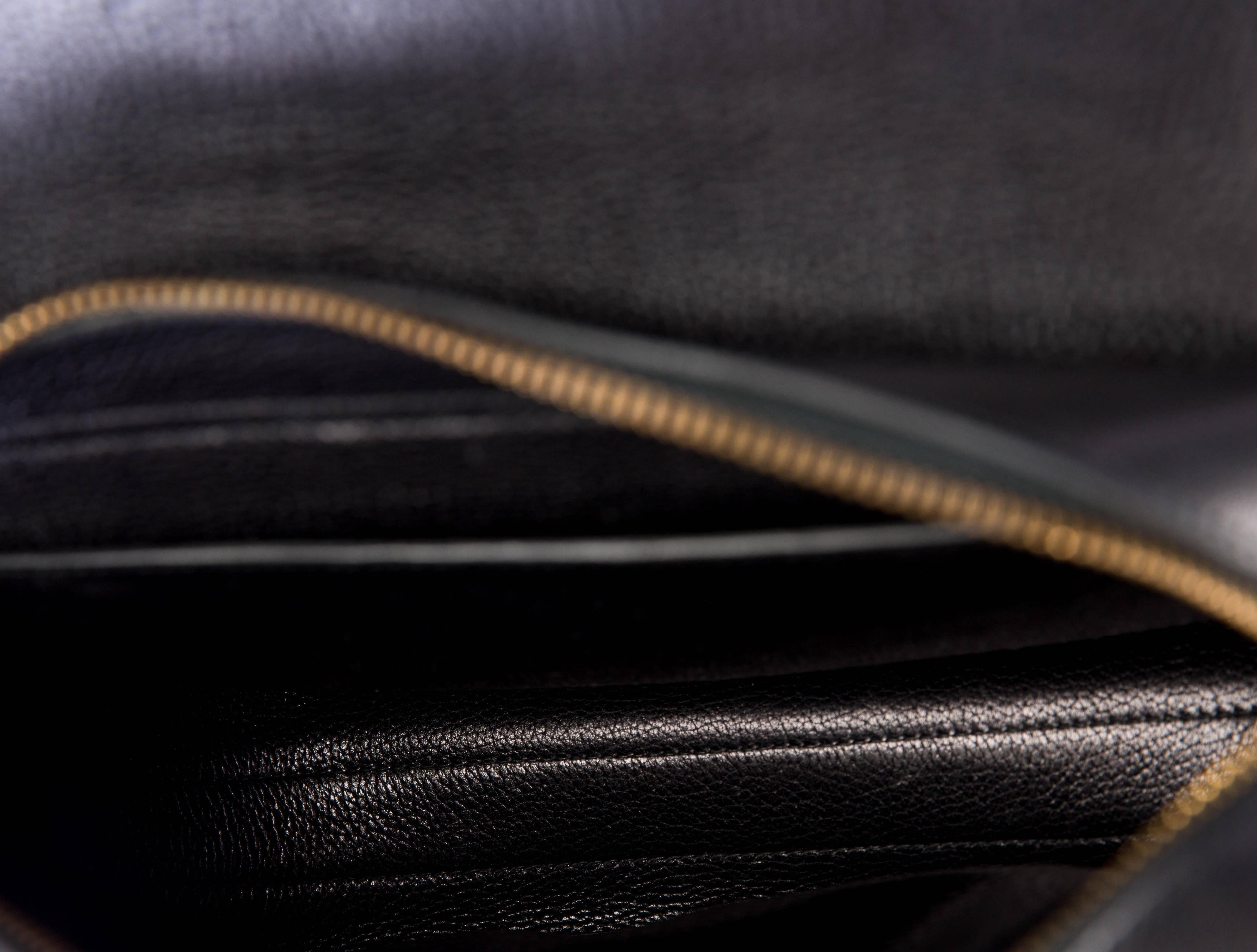 Women's Hermes Black Leather Tan Trim Gold Saddle Shoulder Flap Bag