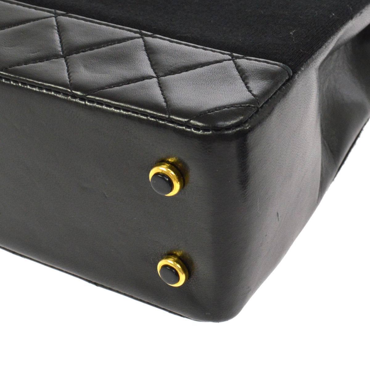 Chanel Black Leather Fabric Turnlock Square Shoulder Bag  1