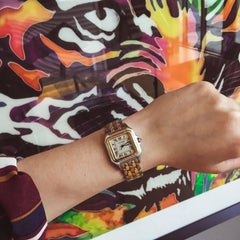 Cartier Two-Tone Date Stainless Steel Gold Chain Link Women's Wrist Dress Watch