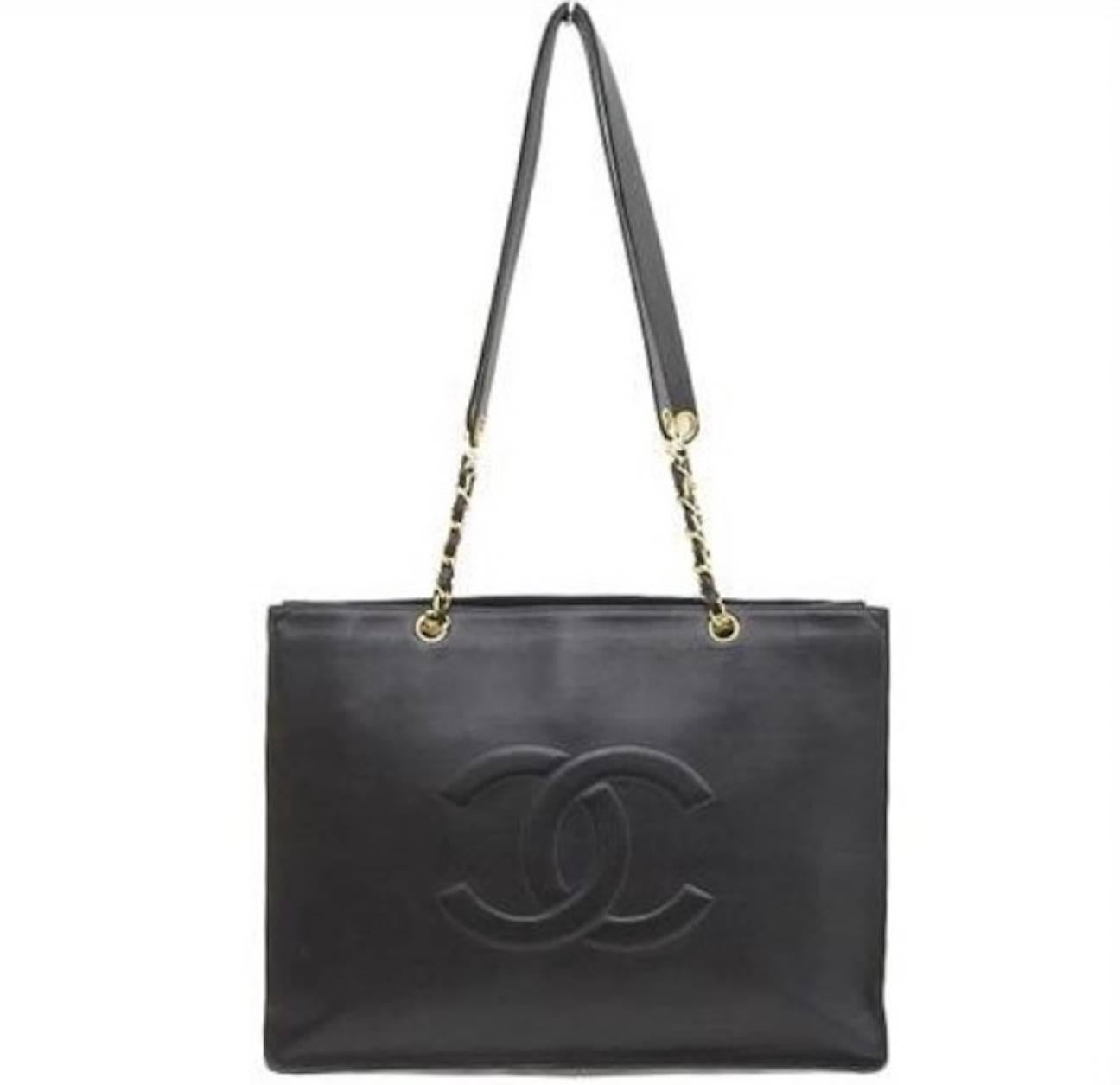 Women's or Men's Chanel Black Lambskin Shopper Carryall Shoulder Tote Bag