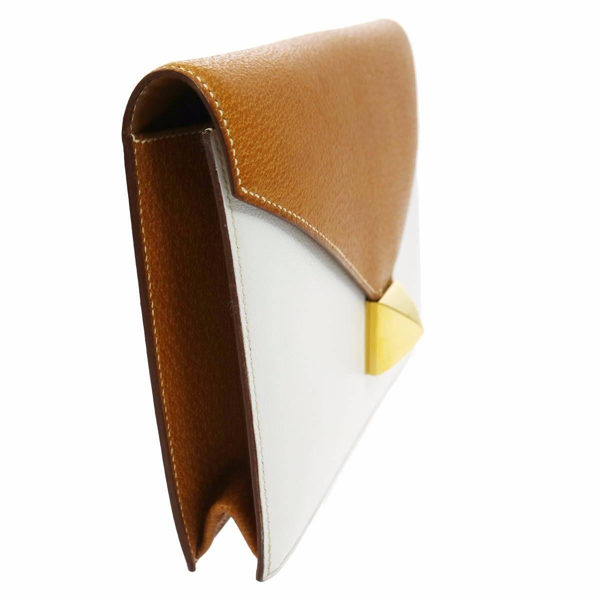 Gray Hermes Cognac Colorblock Leather Envelope Evening Clutch Bag