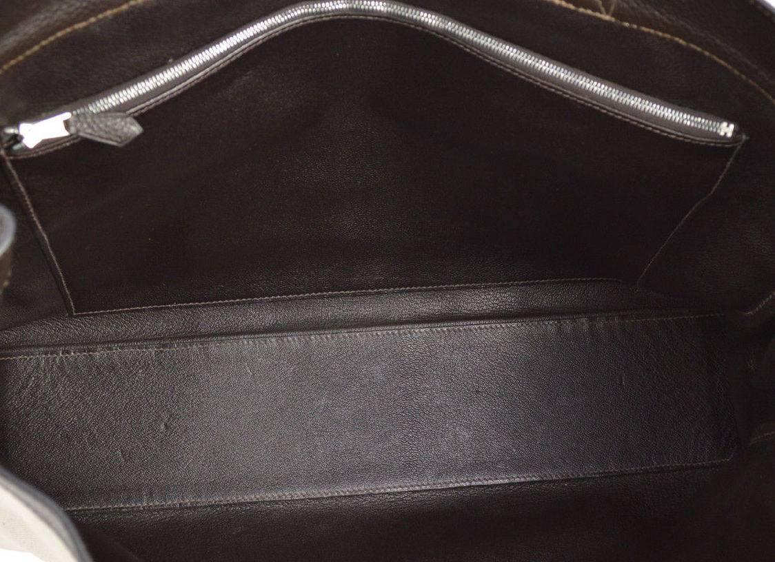 Beige Hermes Canvas Black Leather Trim Men's Weekender Large Carryall Travel Tote Bag