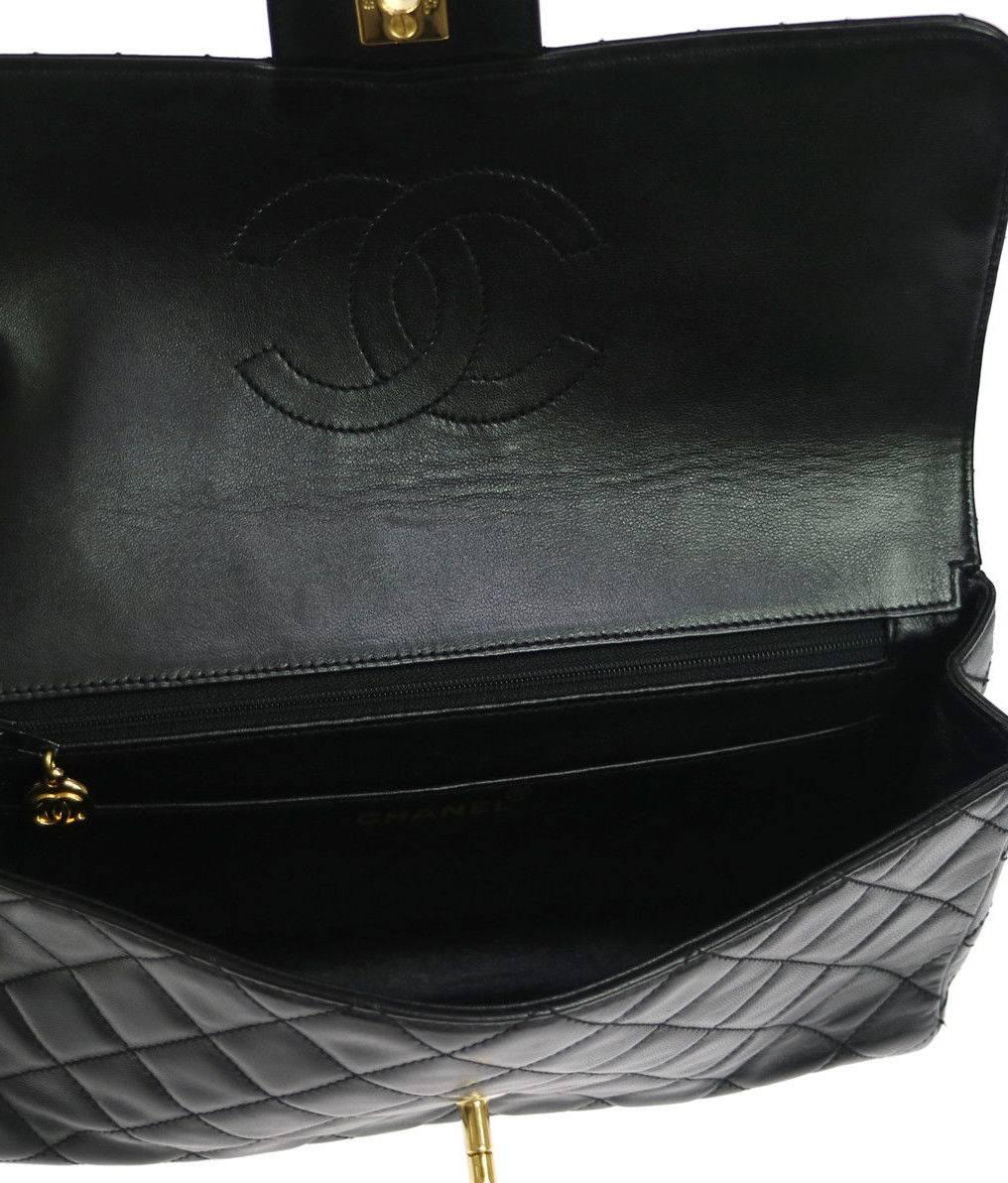 Chanel Black Lambskin Gold Top Handle Envelope Evening Clutch Flap Bag 2